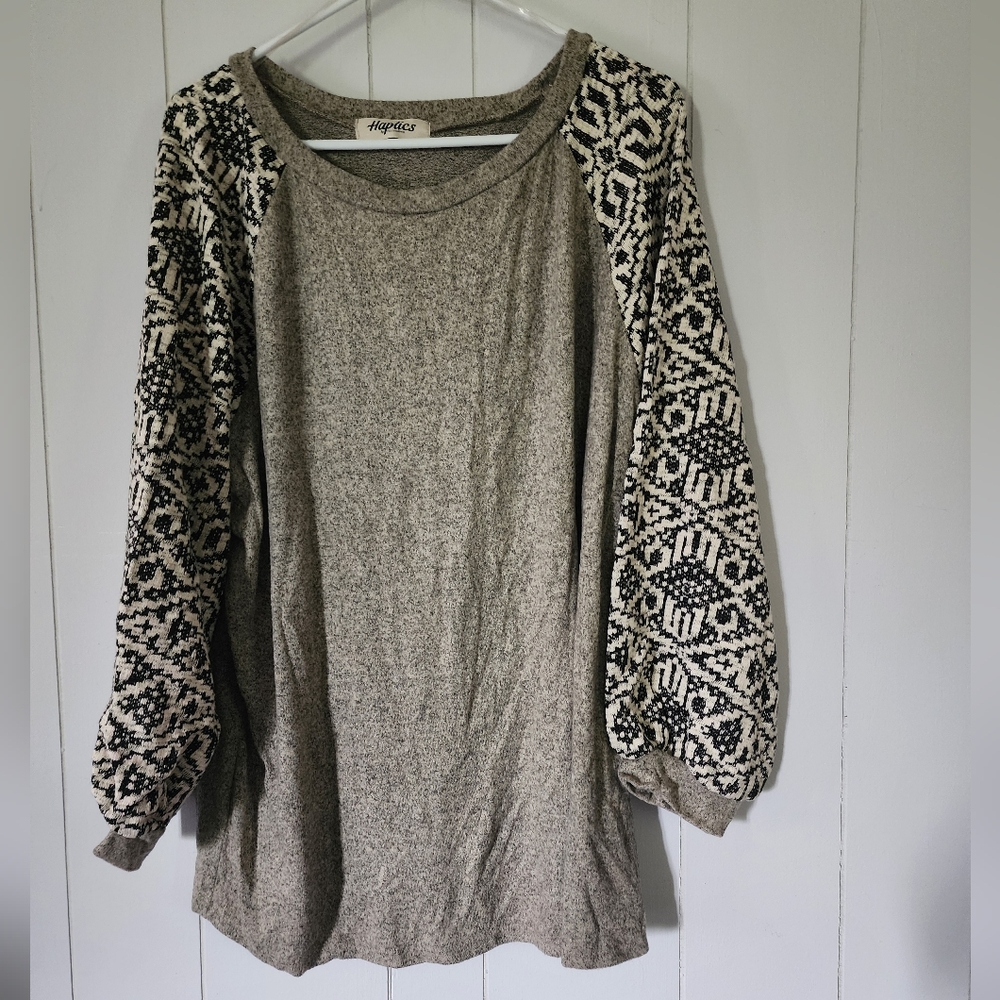Haptics Size 2XL Alpaca Patterned Balloon Sleeve Sweater